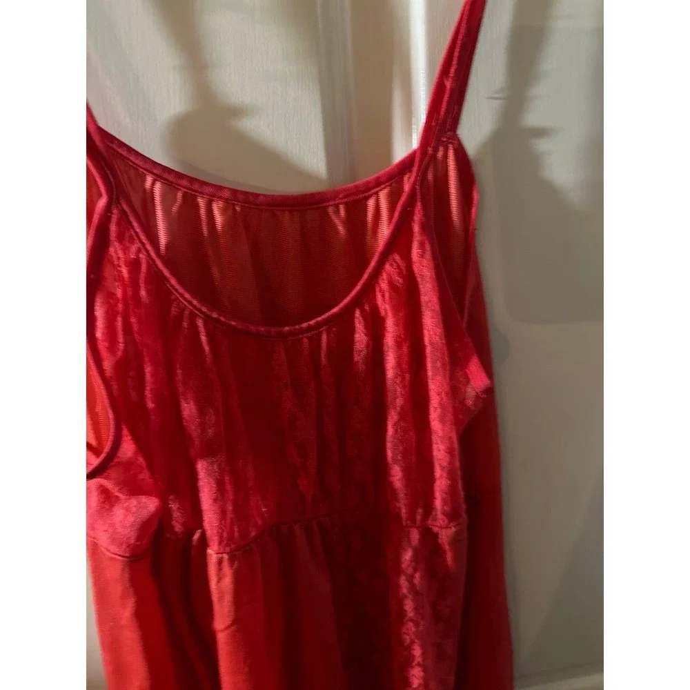 Vintage Med Undercover Wear Red Long Lace Silky Nylon Goddess Nightgown